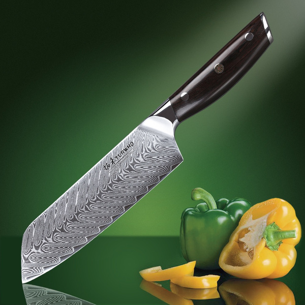 TURWHO 7 Inch Santoku Knife,Damascus Professional Chef Knife 67-Layer ...