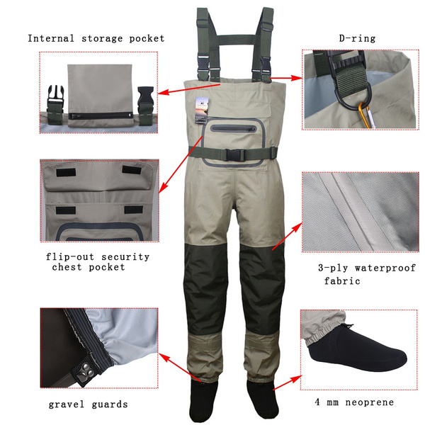 Fly Fishing Waders Clothing Portable Chest Overalls Men's Waterproof Clothes  Wading Pants Breathable Stocking Foot