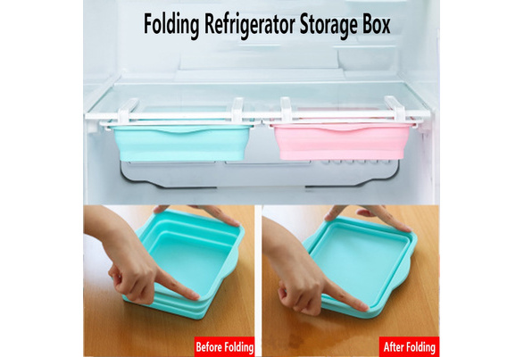 HOTBEST Fridge Drawer Organizer Refrigerator Storage Box Shelf  Holder-Blue/White/Pink Unique Design Pull Out Bins Fridge Holder Storage Box