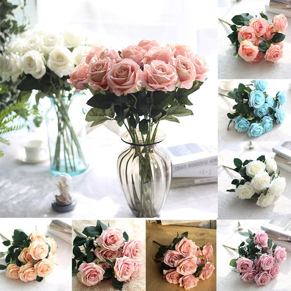 10 cabezas rosas artificiales flores ramo de bodas fiesta casa floral decoración 