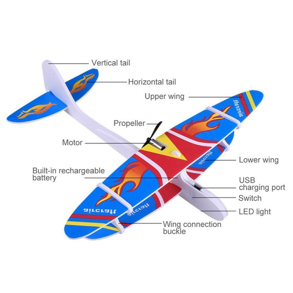 Foam Powered Flying Plane Assisted Glider Rechargeable Electric Aircraft Model D 
