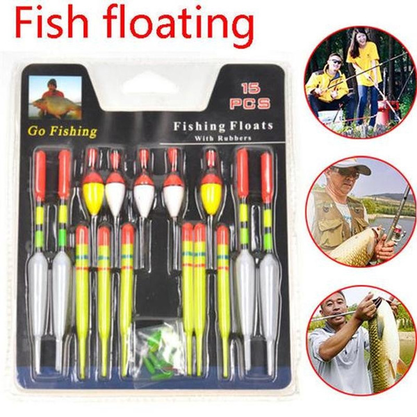 1 Set (15Pcs) Vertical Buoy Sea Fishing Floats Assorted Size for Most Type  of Angling with Attachment Rubbers Fishing Lures Fishing Tackle Fishing  Supplies