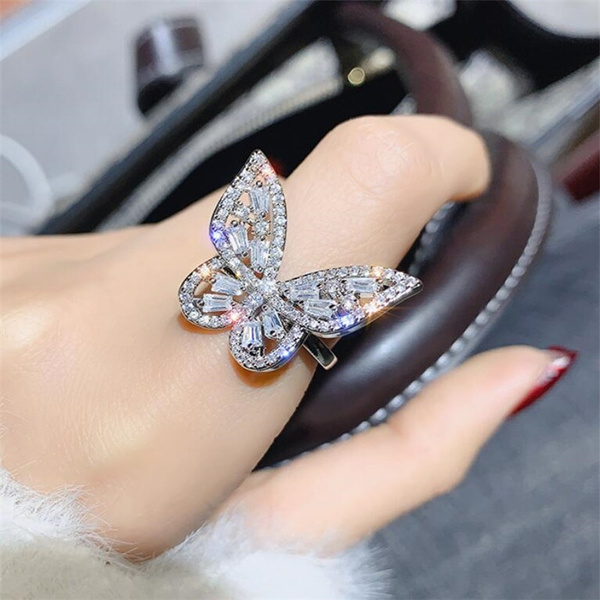 Huitan Modern Design Female Finger-ring with Bling CZ Stone Gold Color  Hollow Out Wide Rings