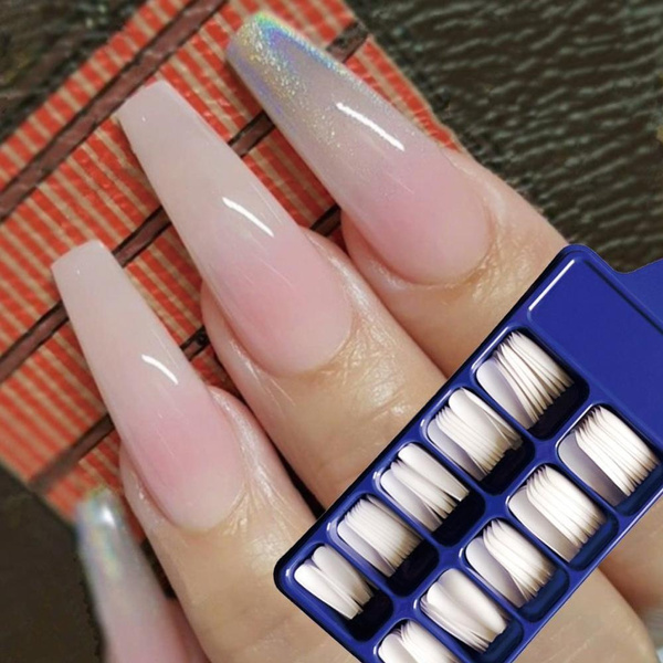 New 100pcs Box Professional Full Cover Fake Nails Long Ballerina Half French Acrylic Nail Tips 10 Size Press On Nails For Diy Nails Wish