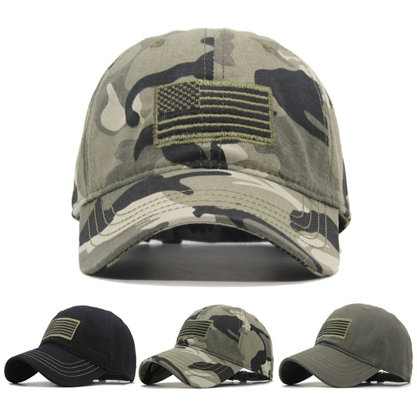 Camo baseball hat with american sale flag