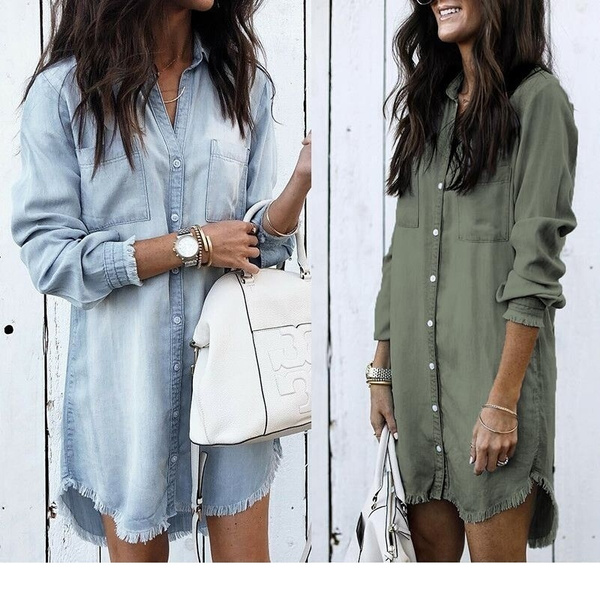 Casual Top Denim Dress Women Multicolor 