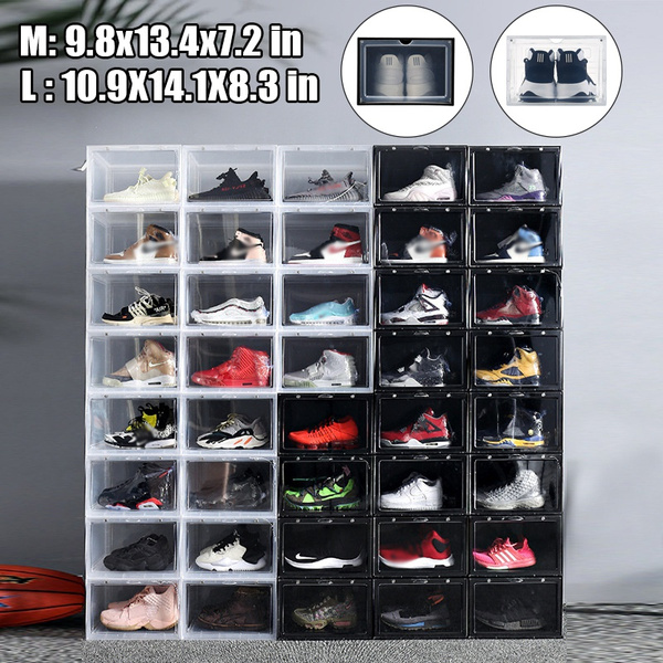 M L Plastic Storage Bin Drawer Transparent Plastic Shoe Box Flip Cover Storage Box Single Modular Drawers Combination Shoe Rack 1 2 Pcs Wish