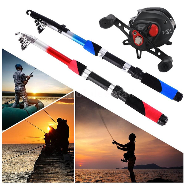 Buy Rigged and Ready Spinning-Baitcast Telescopic Travel Fishing Rod.  Unique Spin-Cast Micro Trigger. 7' 10” + 6' 10” Lengths. 3 Tips. 3 cast  Weight. Max 1.75oz Bass Baitcasting Casting Cast Online at