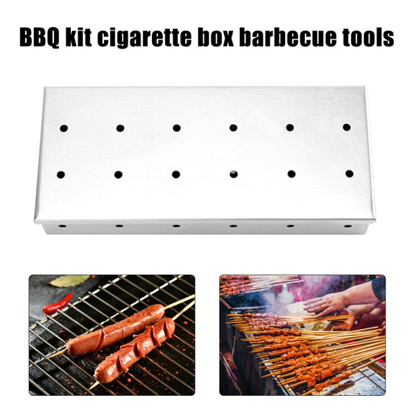 Stainless Steel Gas Grill Smoker Box Wood Chip BBQ Barbecue Cooking Utensils 