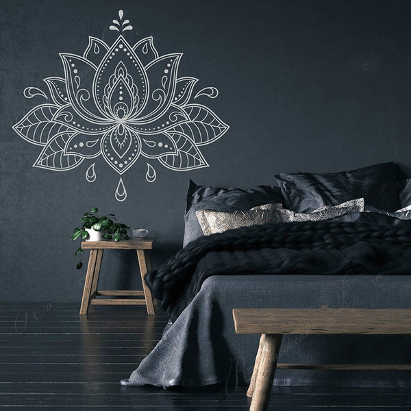 Big Size Room Boho Bedroom Lotus Vinyl | Wall Decoration Flower Decals Bohemian Murals Stickers Removable Wish Home Mandala Decor