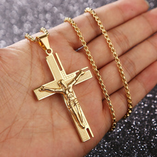 Men  Necklace, jesus, Cross necklace, gold