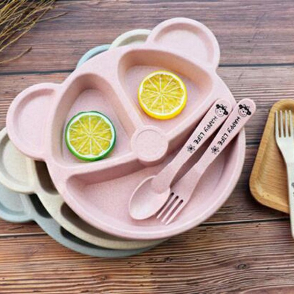 Wheat Straw Bowl Baby Tableware Set, Baby Spoons