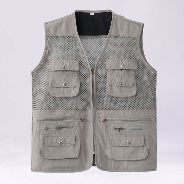 Mens Summer Fishing Vest Photography Work Multi-Pockets Outdoors Vest Sleeveless Jacket