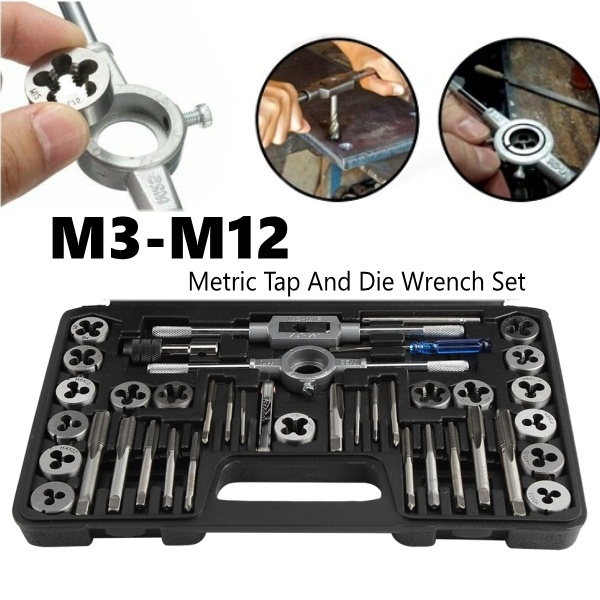 40pcs Metric Screw Nut Tap Die Set Wrenches Thread Gauge Heavy Duty Hand Tools 