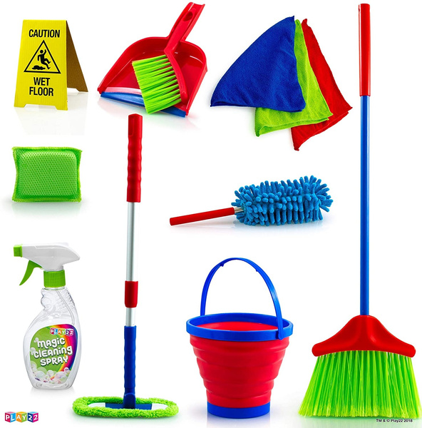 9pcs/set Kids Play House Cleaning Mop Broom Bucket Toy Brush Dustpan J4O3 