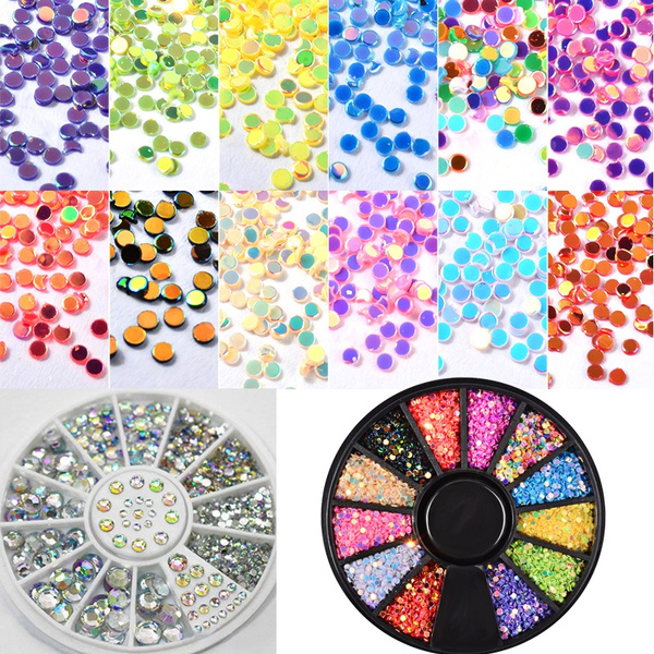 Small Round Assorted Colors Rhinestones Nail Art Deco Wheel Colors