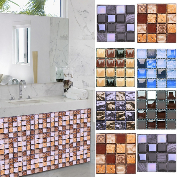 3D Self Adhesive Square Tile Wall Sticker Mosaic Decal Home Floor Kitchen Decor