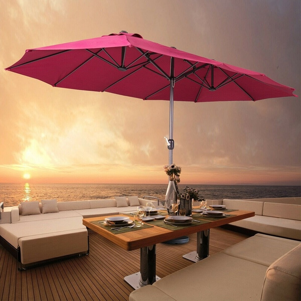 15ft Large Patio Twin Umbrella Outdoor Garden Sunshade Crank Wish