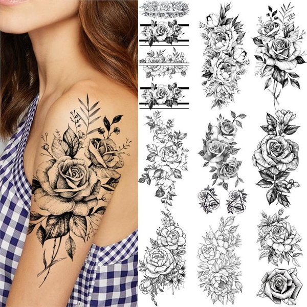 1 Pc Women Fashion Temporary Large Rose Butterfly Tattoo Sticker Body Art Waterproof Tattoos Wish