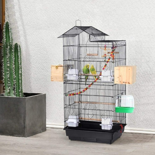 Wired birdcage with roof design Steel Wire Bird Cage Wooden Perches ...