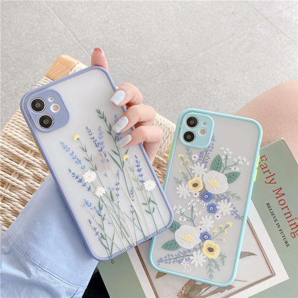 Fashion Cute Flower Phone Case For iphone 12 Pro Max 11 Pro Max 7 8 plus X  XR XS Max SE 2020 Back Cover Luxury Color Thick Border Soft Capa