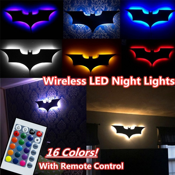 Batman Logo Wireless 3D LED Night Light Wall Lamp Bedside Lamp