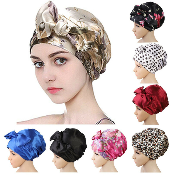 Satin Sleep Hat Night Hair Care Bonnet Chemo Caps Women Flower Headscarf Turban 