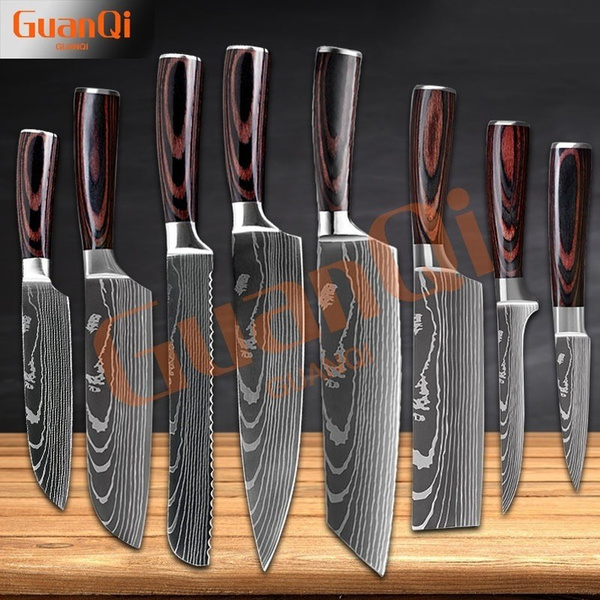 Stainless Steel Damascus Pattern Chef Knife Laser Pattern Kitchen