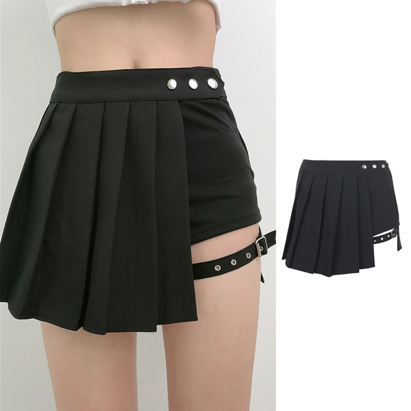 2020 New Women Summer Punk Style Irregular Skirt Fake Two Pieces