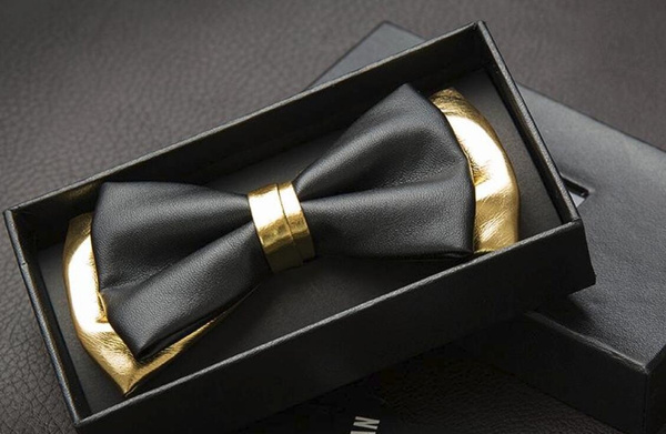 Adjustable High Quality Men Bow Tie Black Gold Color Male Leather PU   5f1906b5be96a22fe462346b Large 