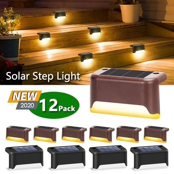 12pcs Solar Powered LED Deck Lights Outdoor Path Garden Stairs Step Fence Lamps 