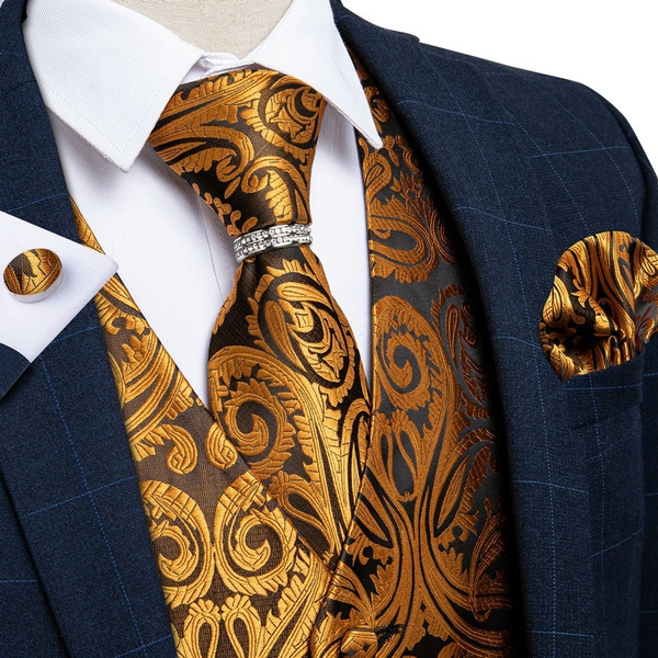 DiBanGu Men Paisley Waistcoat,6PCS Silk Suit Vest and Tie Set Dress Fashion Accessories Formal