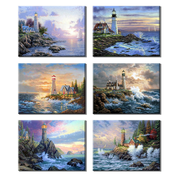 5D Diamond Painting House and Lighthouse by the Sea Kit