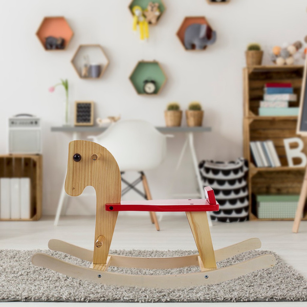 Wooden Rocking Horse Toy For Toddlers Baby Wood Ride On Toys For 1-3 Year Old 