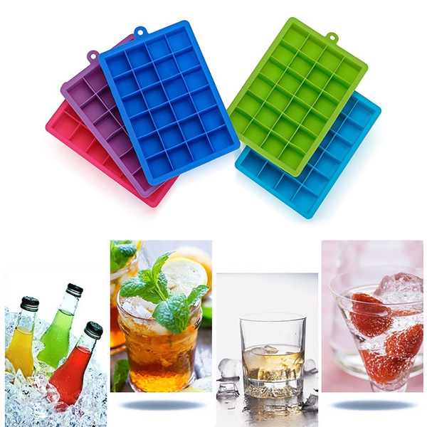 24 Grids Silicone Ice Cube Tray Molds Square Shape Ice Cube Maker Fruit  Popsicle Ice Cream Mold Big Ice Cube Mold Square Shape Silicone Ice Tray  Fruit Ice Cube Maker