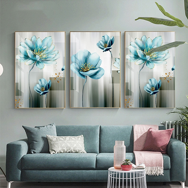 Unframed Abstract Blue Flower Canvas Painting Modern Wall Art Picture