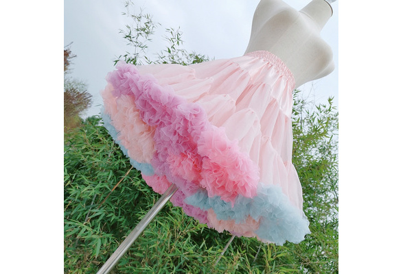 Women Girl Lolita Tutu Skirts Rainbow Petticoat Crinoline Underskirt Cosplay 
