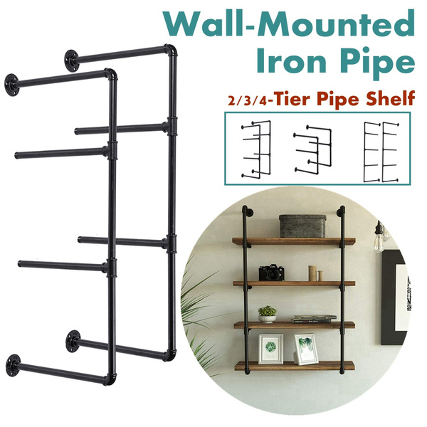 Industrial Wall Mounted Iron Pipe 2 3 4, Industrial Wall Mounted Shelving