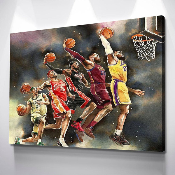 Basketball Poster Sports Star Colorful James HD Canvas Art Painting Home Decor 8x10inch,Framed