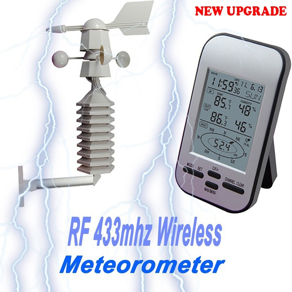 RF 433Mhz Wireless Weather Station Clock with Wind Speed Tester and  Direction Sensor Temperature Weather Forecast 