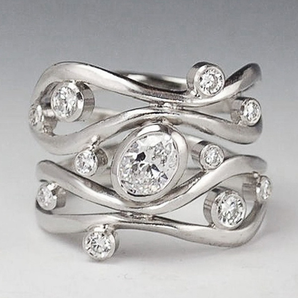 Elegant Women 925 Sterling Silver Diamond Ring Fashion Bridal Elegant Women 925 Sterling Silver Diamond Ring Fashion Bridal