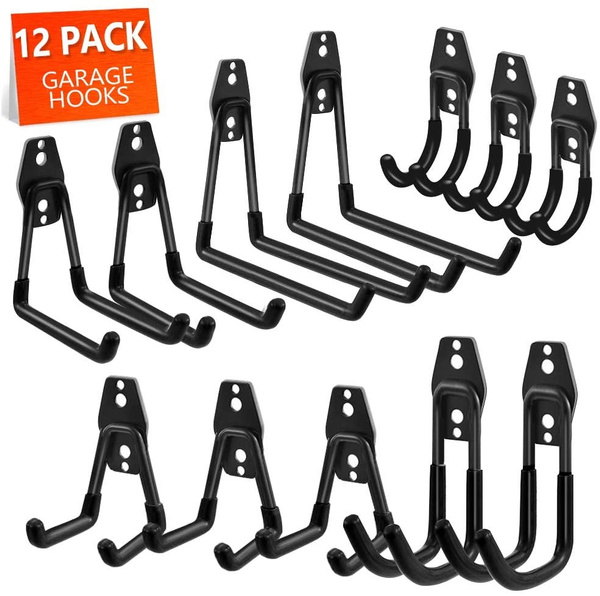 Black Wall Mounted 14cm Tool Holder Utility U Hanger Organizer for Bike Bicycle Garden Hose and Folding Chairs Heavy Duty Garage Storage Slatwall Double Hooks / for Ladders