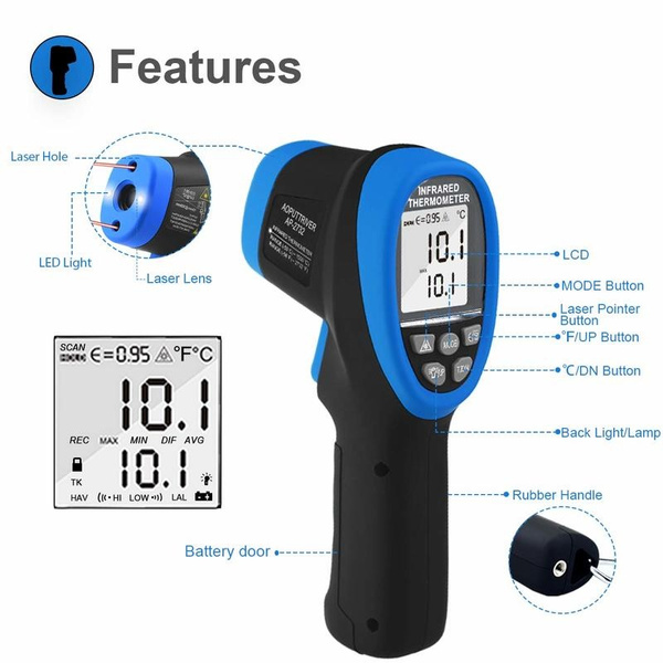 Infrared Thermometer,High Temp Thermometer Pyrometer -58℉- 2732℉ (-50℃ to  1500℃),30:1 Distance Spot Ratio,AP-2732 Non-Contact Digital Dual Laser  Pointers Flashlight IR Temperature Gun
