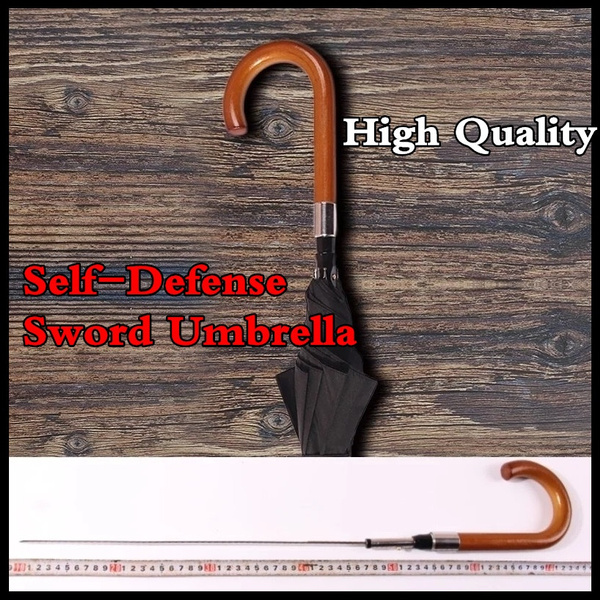 Sword Umbrella Black Men's Curved Hook Wood Long Handle Sword Business ...