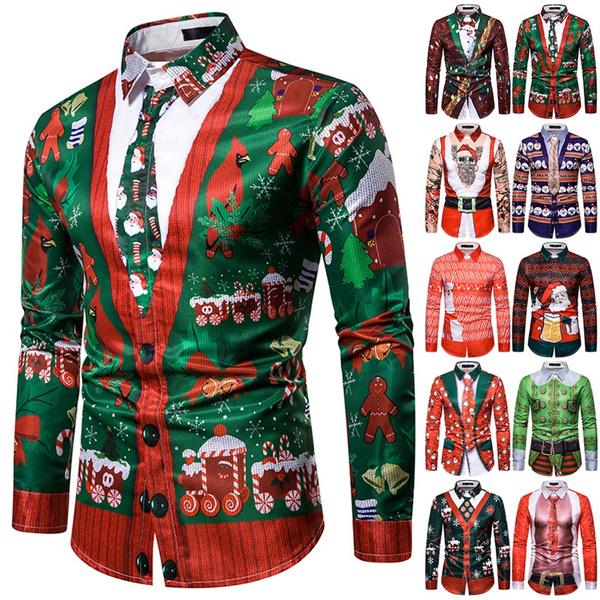 Mens Button Down Long Sleeve Shirts Christmas Button Up Shirts for