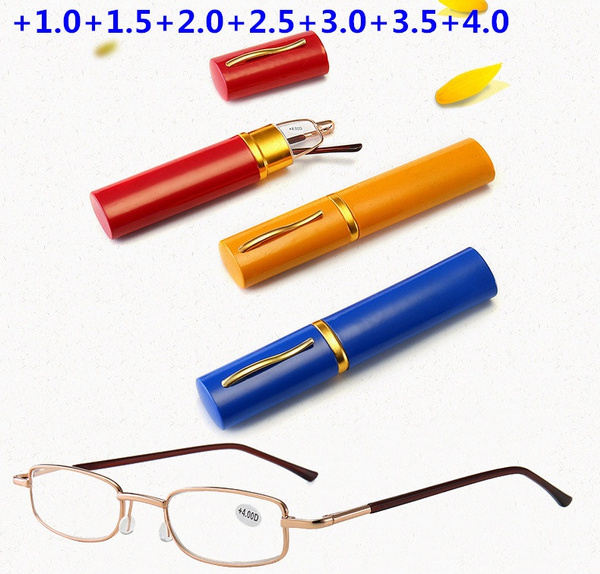 Reading Glasses With Random Color Pen Case Aluminum Alloy Plastic Pen