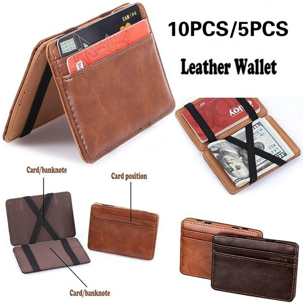 5PCS/10PCS Chic Leather Magic Money Clip Slim Mens Wallet ID Credit Card  Holder Case Money Clips Men Slim Wallet Card Holder Wallets for Men