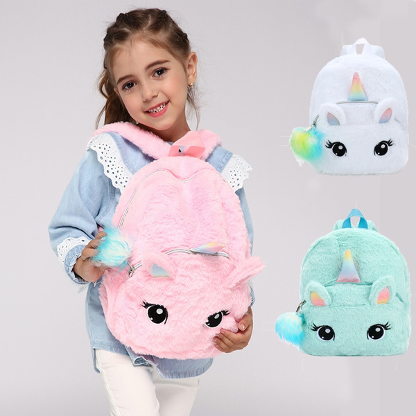 Kids Mini Fluffy Unicorn Backpack To School For Girls