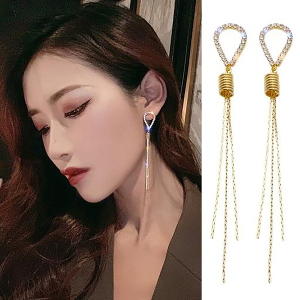 1 Pair Long Dangle Earrings Geometric Flower Bow-knot Shaped Pendant Korean  Style Piercing Fashion Gold Color Multi-type Earrings for Women