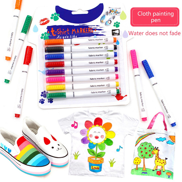8Pcs Clothes Textile Markers Fabric Paint Pens DIY Crafts T-shirt Pigment  Painting Pen Writing Liner Marker Pen YIY